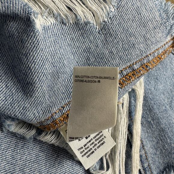 Free People Parker Wrap Mini Skirt Women’s 25 Blue Distressed Denim Raw Hem - Picture 7 of 10